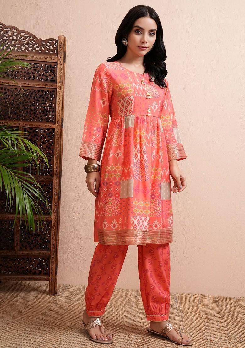 Pink Women Printed Kurta With Joggers Coords