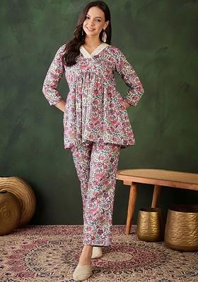 Pink Printed Tunic With Trousers