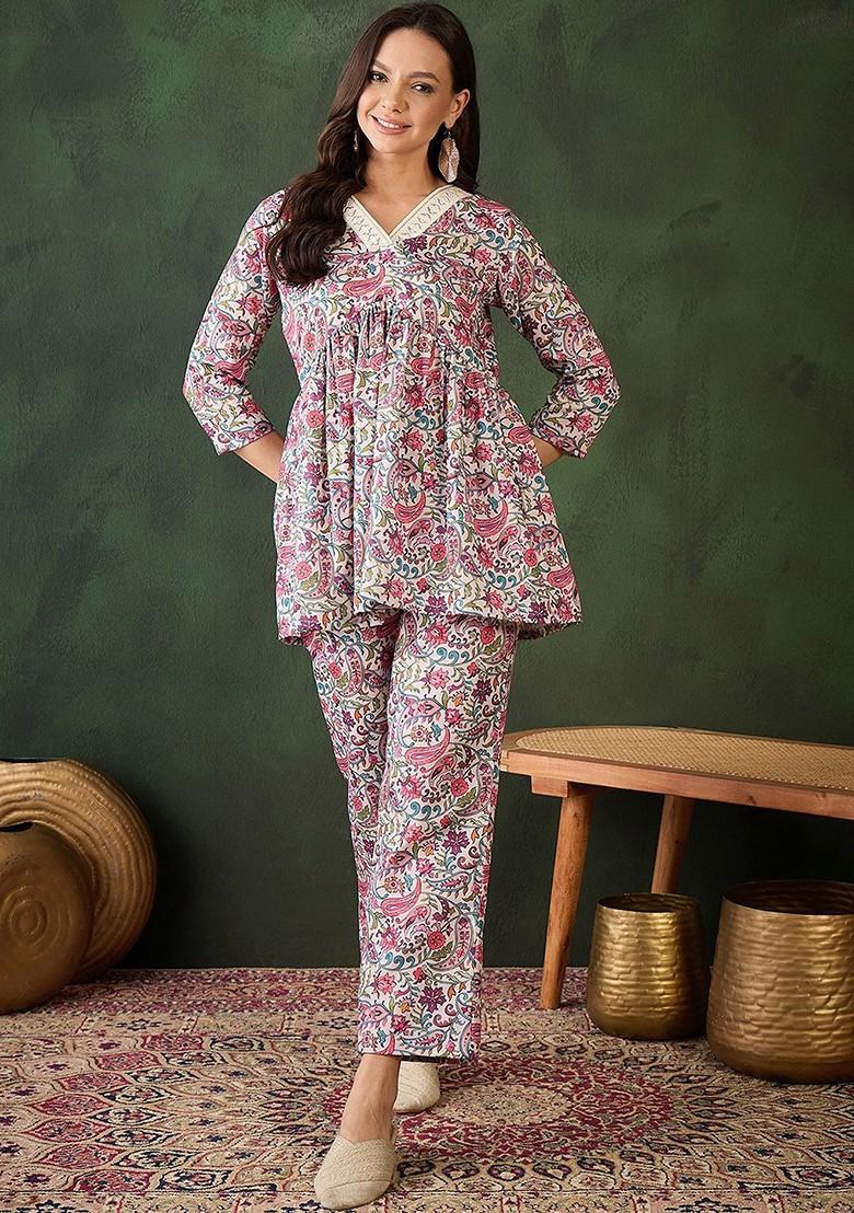 Pink Printed Tunic With Trousers