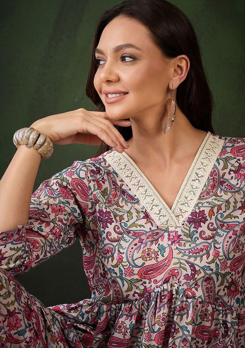 Pink Printed Tunic With Trousers