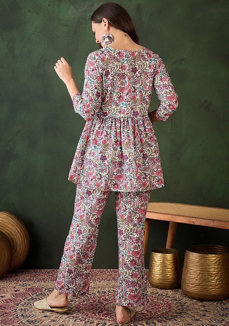 Pink Printed Tunic With Trousers
