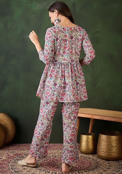 Pink Printed Tunic With Trousers