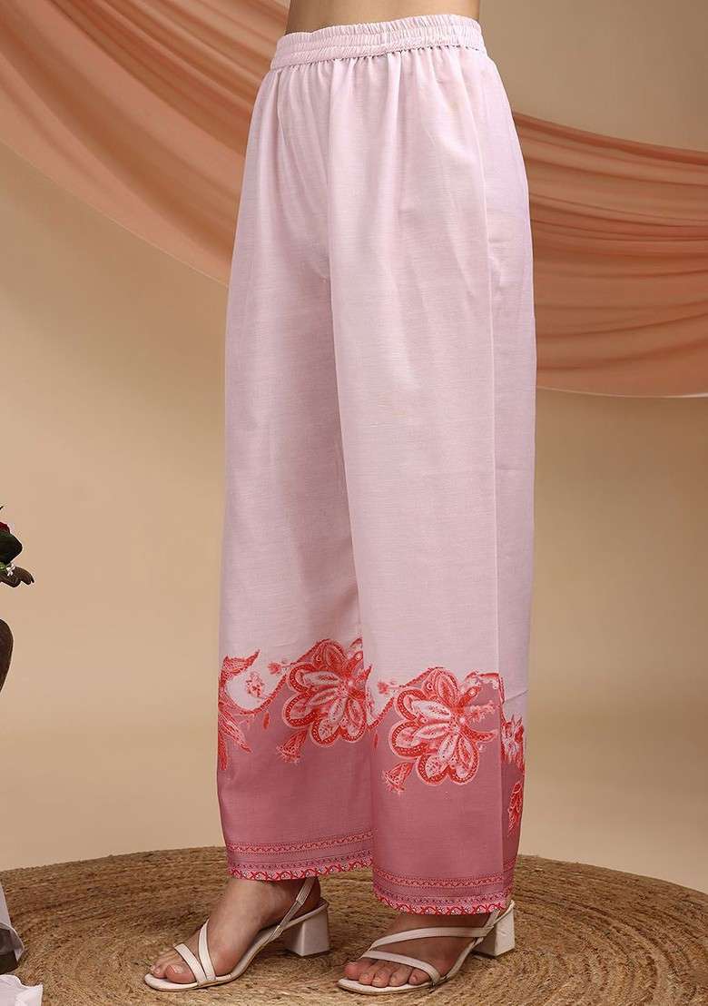 Pink Printed Cotton Top With Palazzos Coords Set - Indya