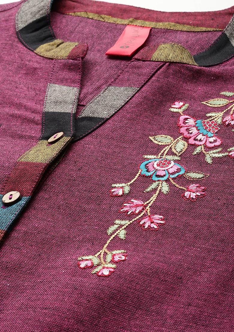 Pink Embroidered Pure Cotton Ethnic Coords