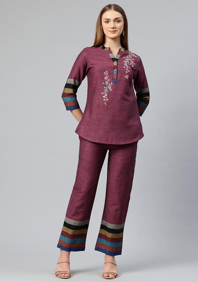 Pink Embroidered Pure Cotton Ethnic Coords