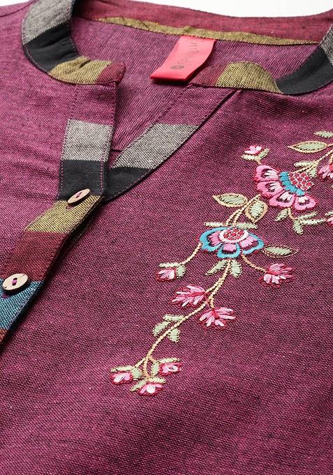 Pink Embroidered Pure Cotton Ethnic Coords