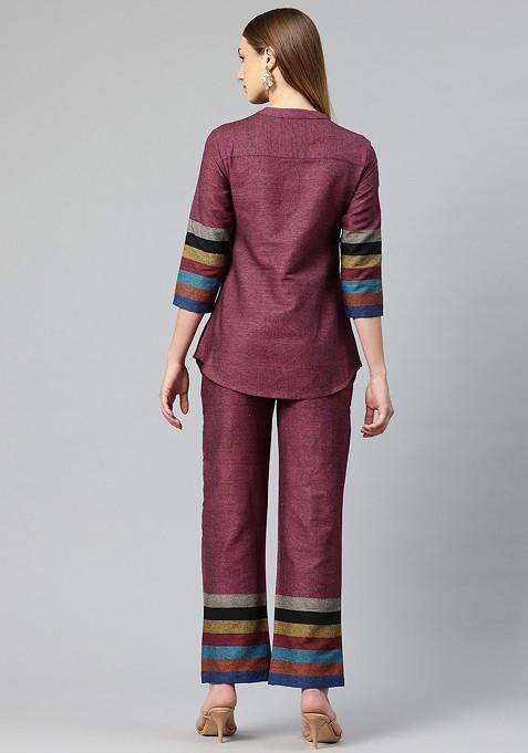 Pink Embroidered Pure Cotton Ethnic Coords