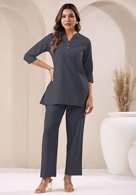 Grey Pure Cotton Aline Coord Set