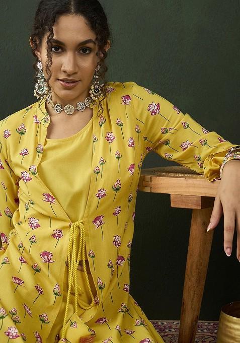 Yellow Printed Top With Palazzo Coords