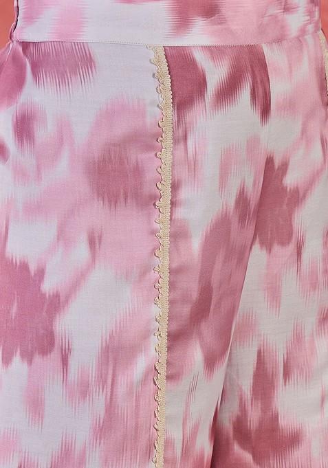 Pink Digital Printed Vneck Tunic And Trouser Coord Set