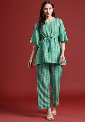 Green Printed Ethnic Coords