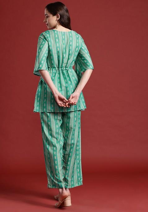 Green Printed Ethnic Coords