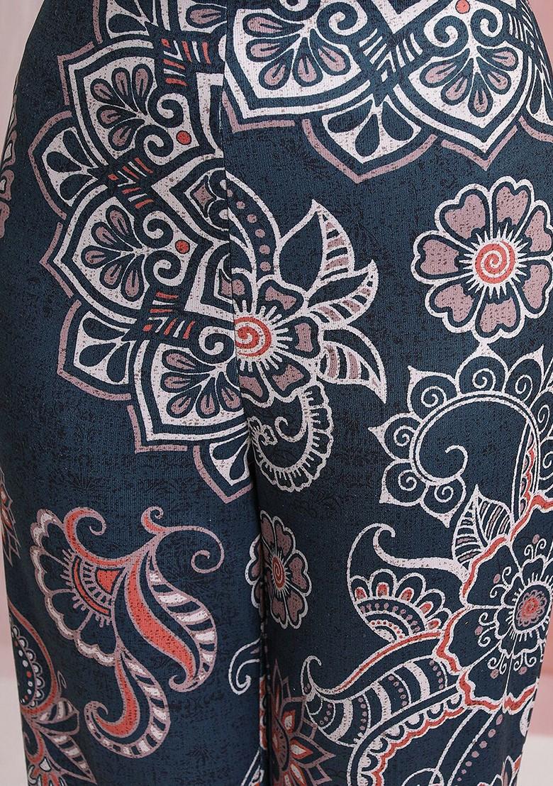 Blue Blue Printed High Neck Tunic With Flared Trouser