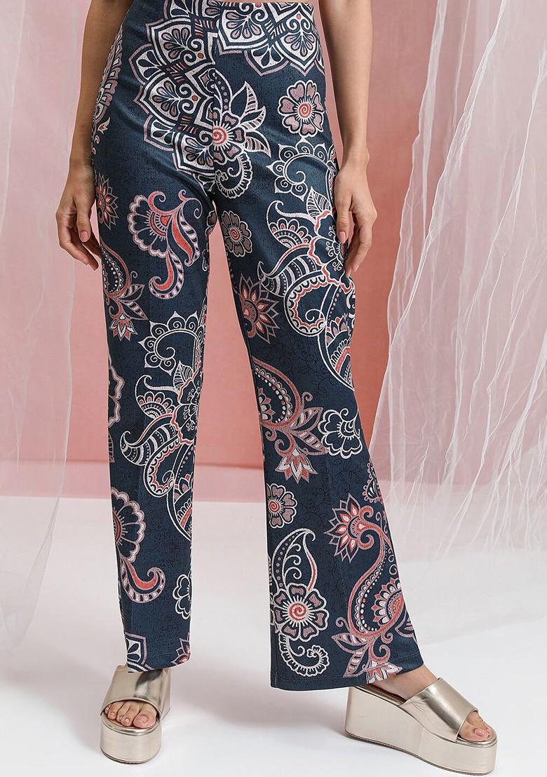 Blue Blue Printed High Neck Tunic With Flared Trouser