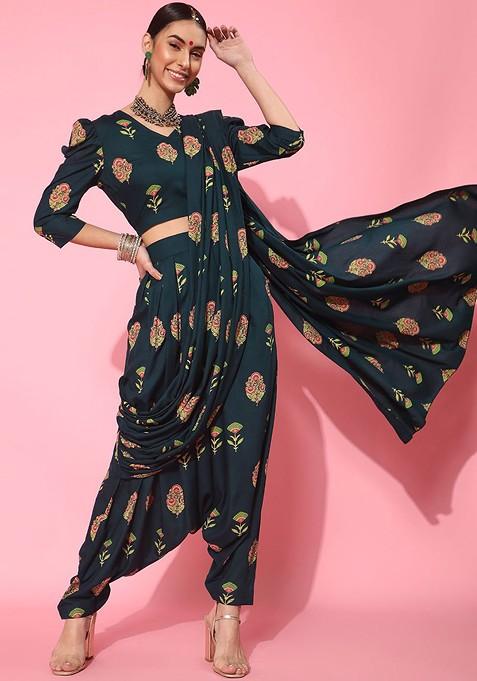 Green Printed Top With Trouser Coords