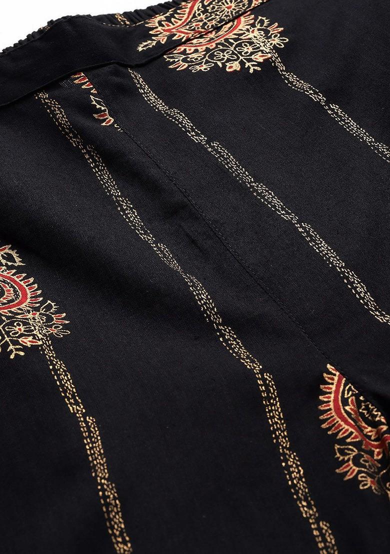 Black Ethnic Motifs Printed Cotton Shirt With Trousers