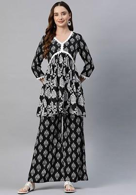 Black Ethnic Motifs Printed Ethnic Coords