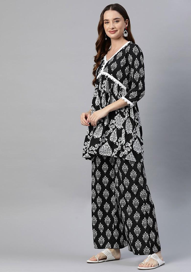 Black Ethnic Motifs Printed Ethnic Coords