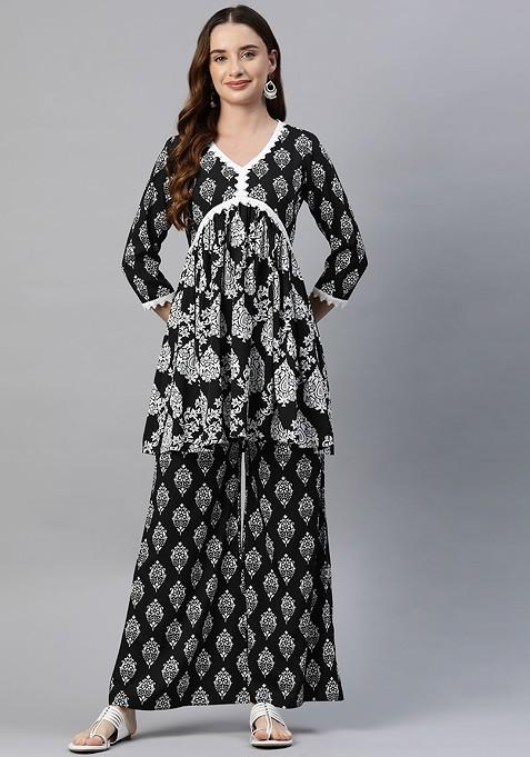 Black Ethnic Motifs Printed Ethnic Coords
