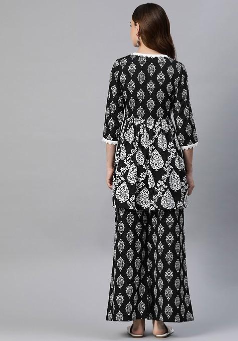 Black Ethnic Motifs Printed Ethnic Coords