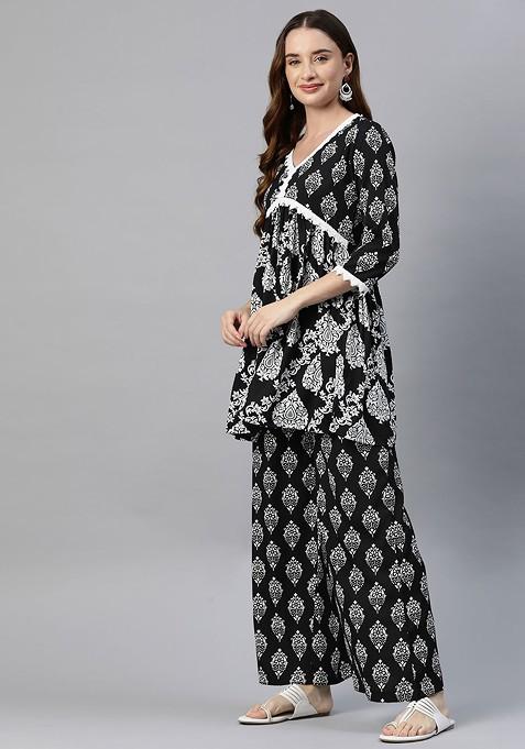 Black Ethnic Motifs Printed Ethnic Coords