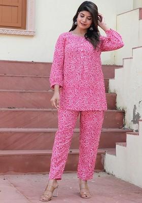 Pink Bandhani Printed Tunic With Trouser