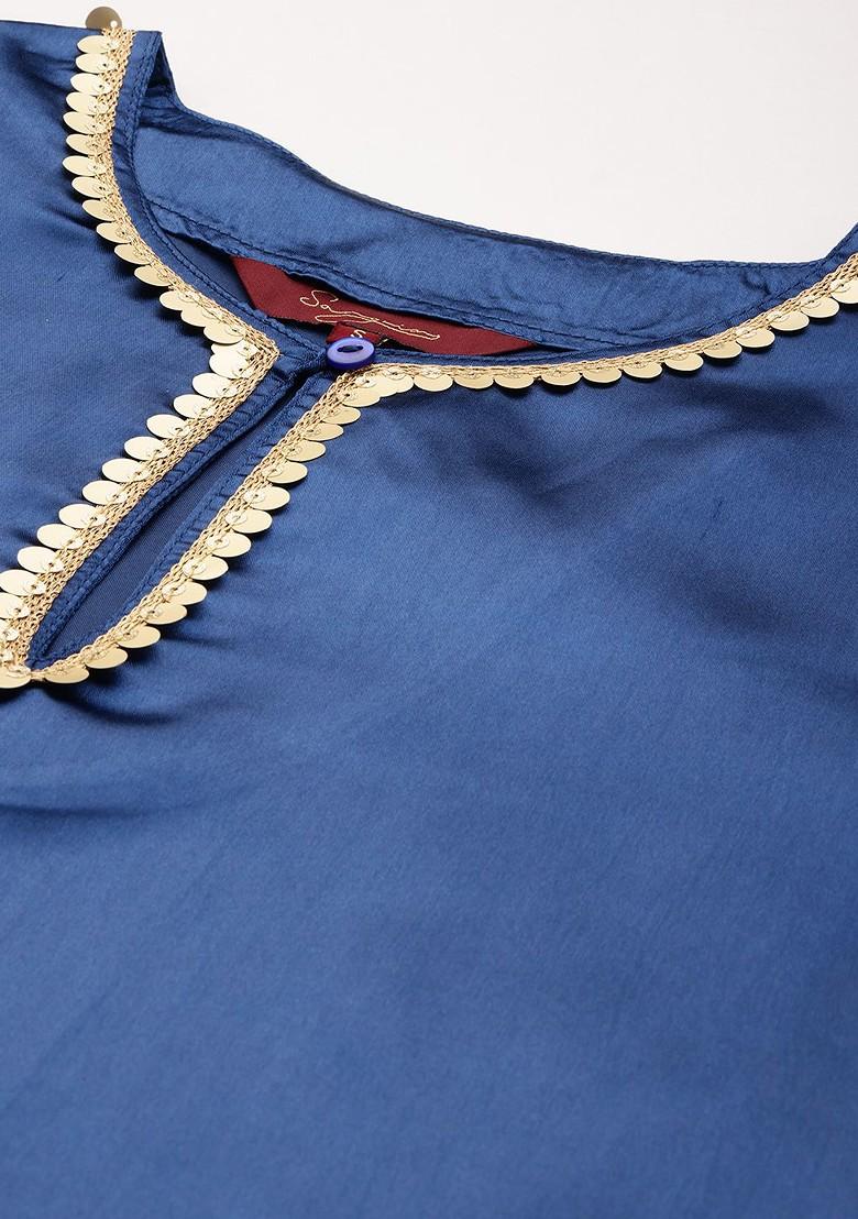 Blue Sequin Detail Satin Finish Ethnic Coord