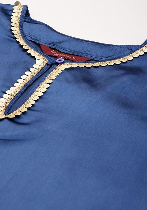 Blue Sequin Detail Satin Finish Ethnic Coord