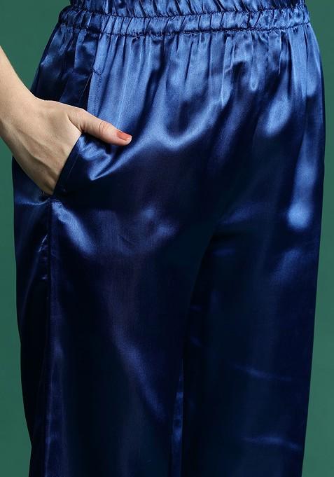 Blue Sequin Detail Satin Finish Ethnic Coord