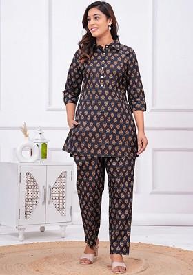 Black Ethnic Motifs Printed Cotton Coord Set