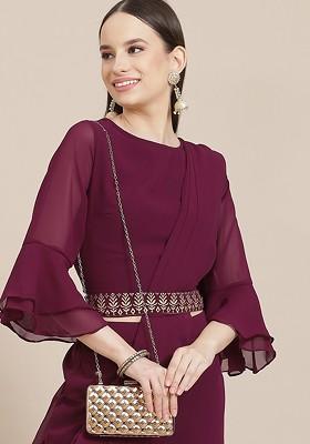Burgundy Women Burgundy Top With Palazzos And Detachable Dupatta And Waistbelt