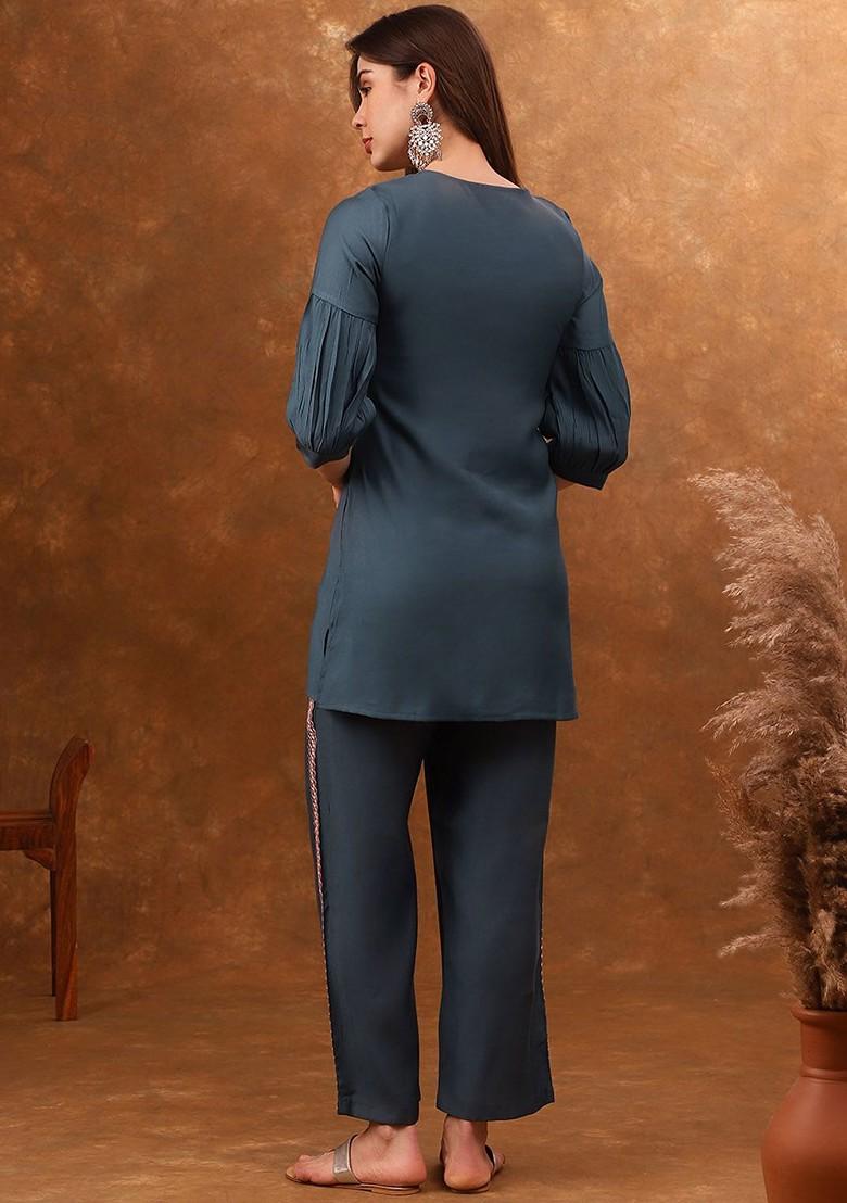 Blue Women Ethnic Motifs Embroidered Coords Set