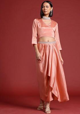 Pink Embroidered Detail Wrap Ethnic Coords