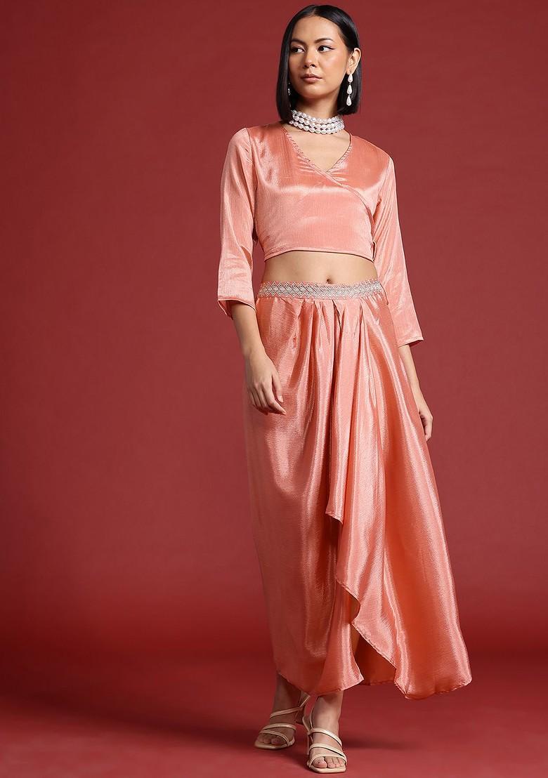 Pink Embroidered Detail Wrap Ethnic Coords