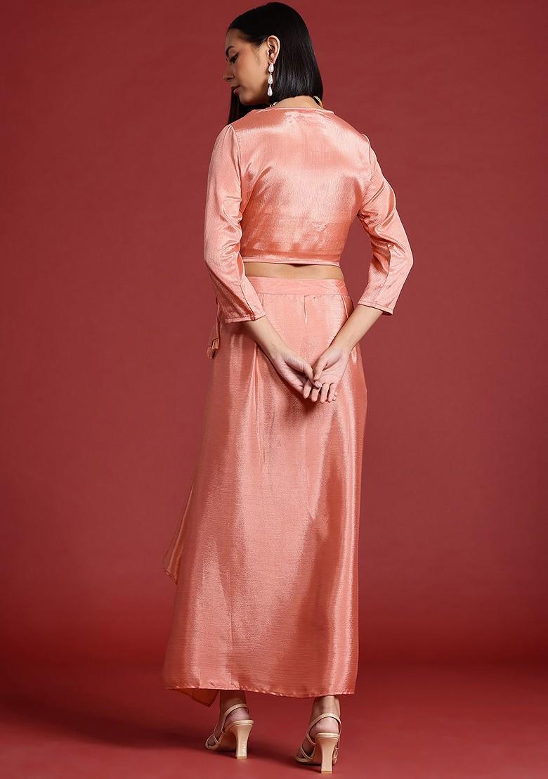 Pink Embroidered Detail Wrap Ethnic Coords