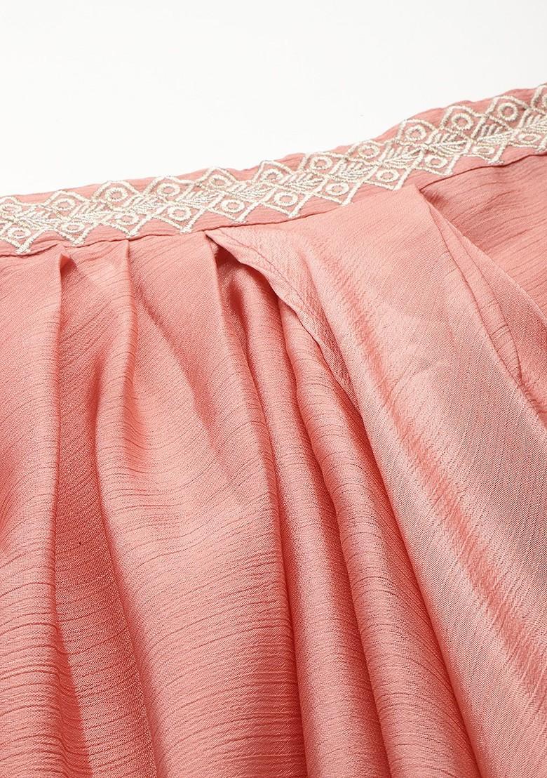 Pink Embroidered Detail Wrap Ethnic Coords