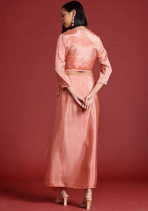 Pink Embroidered Detail Wrap Ethnic Coords