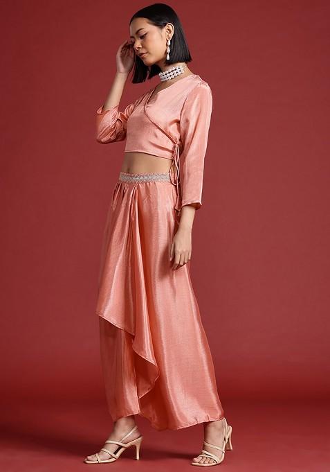 Pink Embroidered Detail Wrap Ethnic Coords