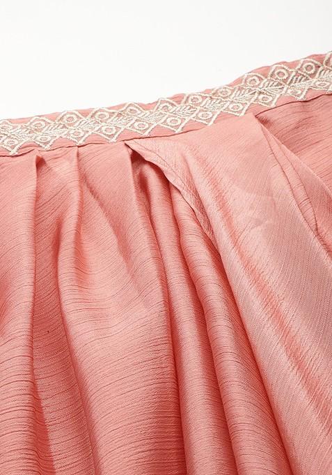 Pink Embroidered Detail Wrap Ethnic Coords