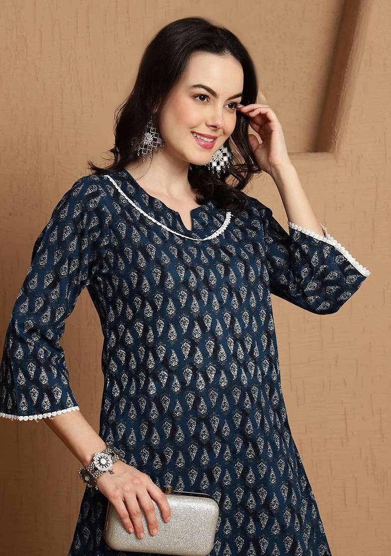 Blue Women Floral Printed Pure Cotton Coords Set - Indya