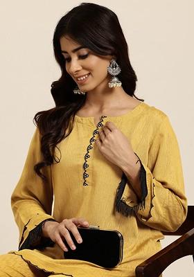Yellow Embroidered Tunic With Palazzos