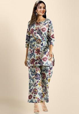 Blue Printed Tunic And Palazzo Coords