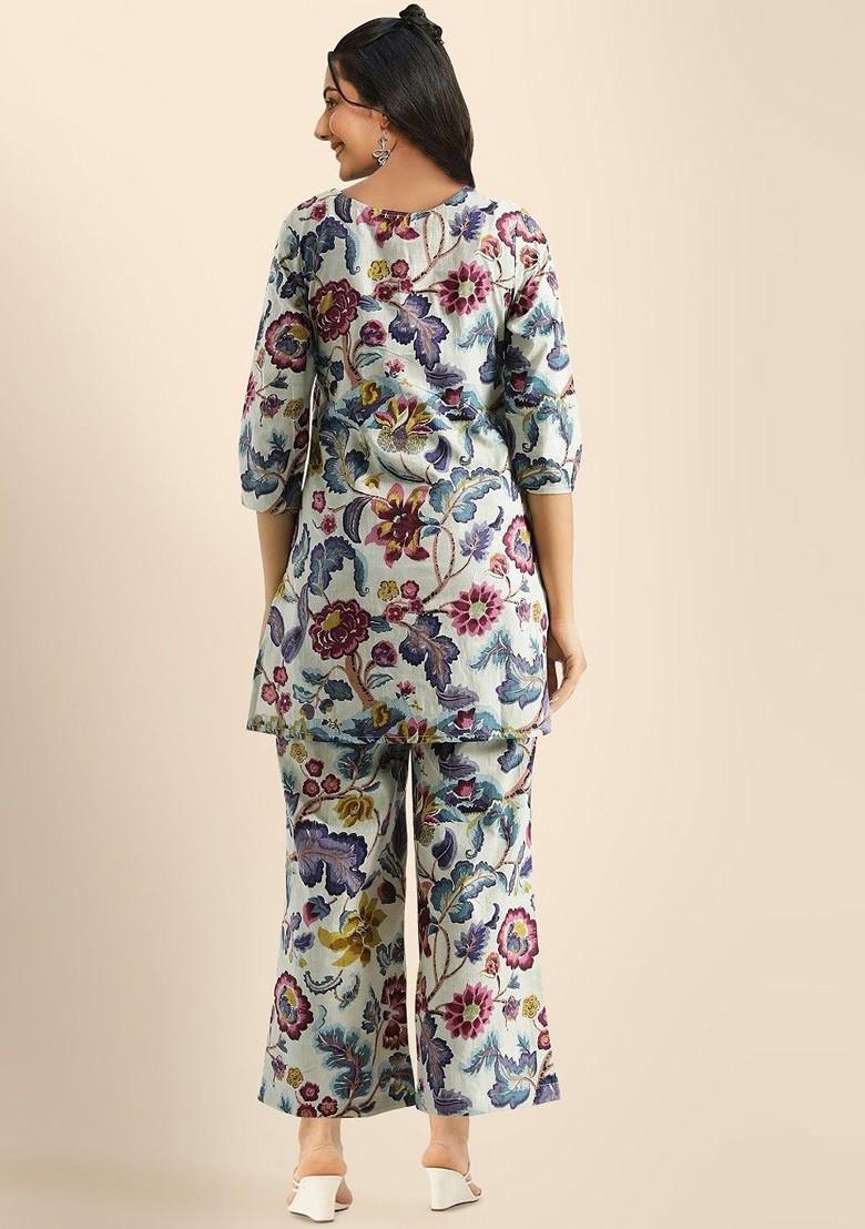 Blue Printed Tunic And Palazzo Coords