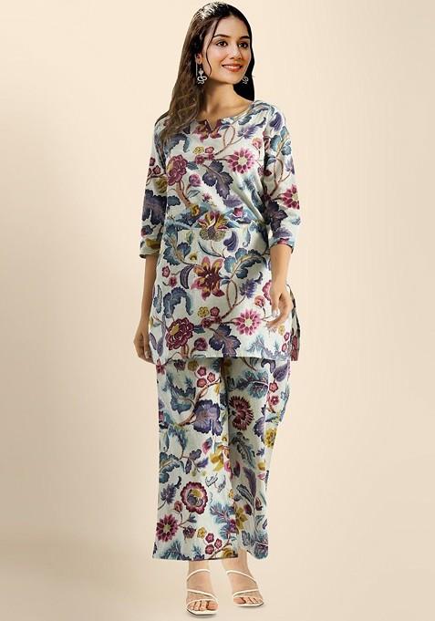 Blue Printed Tunic And Palazzo Coords