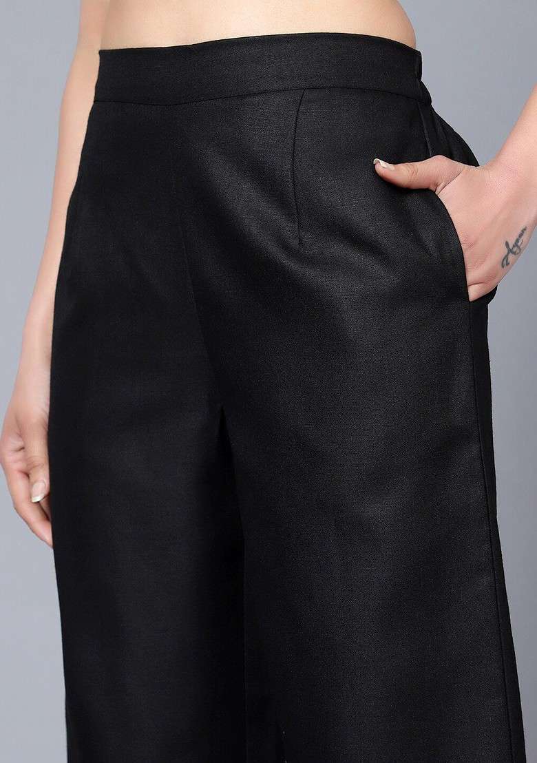 Black Embroidered Ethnic Tunic With Trouser - Indya