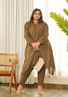 Brown Hilo Printed Pure Cotton Shirt And Trousers