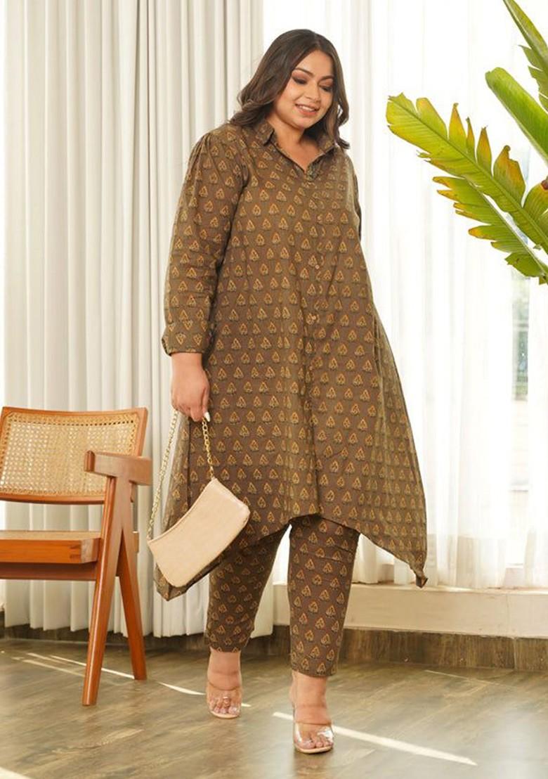 Brown Hilo Printed Pure Cotton Shirt And Trousers - Indya
