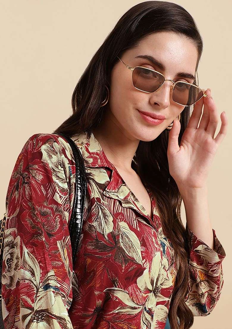 Maroon Floral Printed Tunic And Trousers Coords - Indya