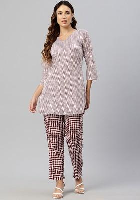 Maroon Chevron Printed Pure Cotton Coords