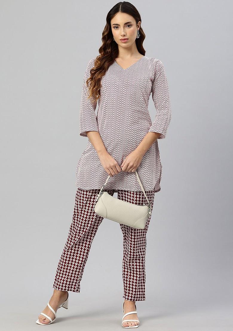 Maroon Chevron Printed Pure Cotton Coords - Indya